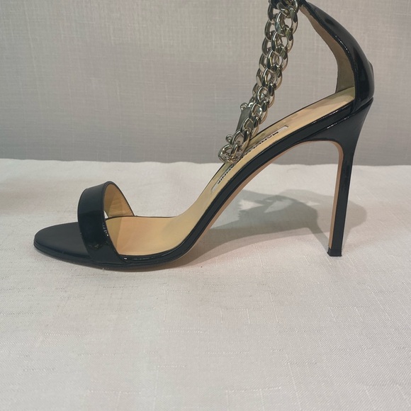 MANOLO BLAHNIK Black Chaos Sandal With Chain Strap Pin Lock Size 8.5B Italy - Picture 14 of 15